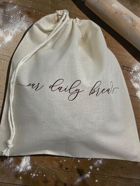 Christian "Our Daily Bread Bag" Muslin Cotton Bread Bag, Reusable Bread Storage